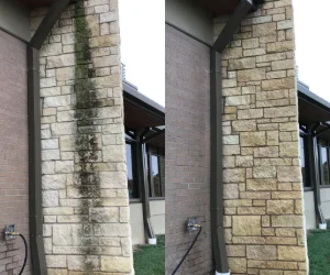 Residential gutters before and after Softwash Platoon's gutter cleaning services