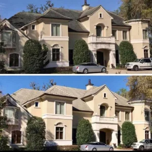 Before and after image of a residential roof