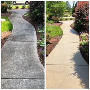 Before and after image of a residential concrete walkway