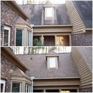 Before and after image of a residential roof