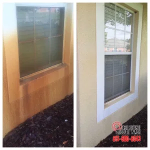 Before and after image of residential siding/windows